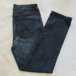 NYJD Dark Blue Denim Mid Rise Straight Leg Ankle Jeans w Polka Dots